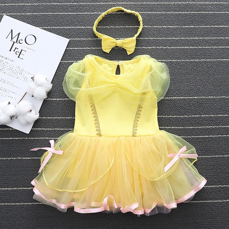 HIHCBF Belle Princess for Baby Toddler Girls Christmas Halloween Costume Birthday Bodysuit Romper Tutu Dress w/Headband - Image 3